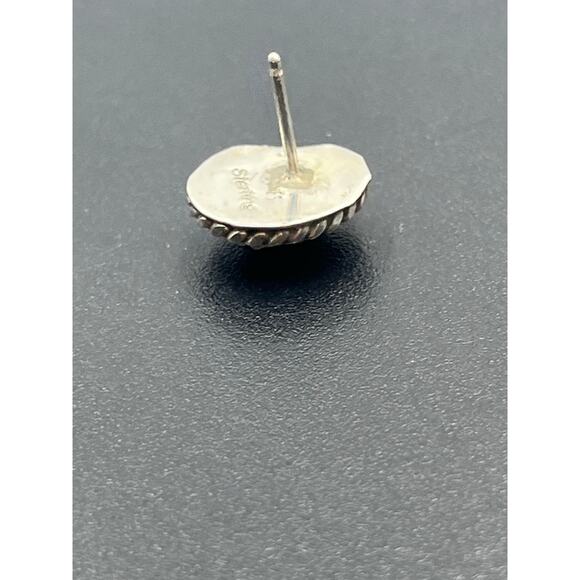 Vintage Sterling Silver Blue Lapis Lazuli Oval Stud Earrings Rope Border Signed - Picture 14 of 15